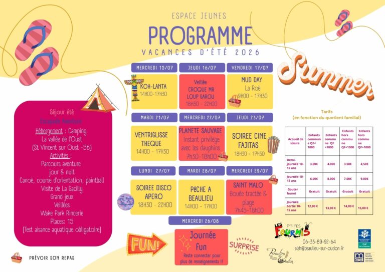 Programme espace jeune de Beaulieu sur Oudon